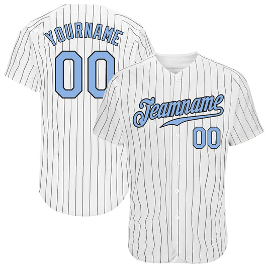 Custom White Black Pinstripe Light Blue-Black Authentic Baseball Jersey - Sky-Custom