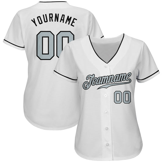 Custom White Silver-Black Authentic Baseball Jersey - Sky-Custom