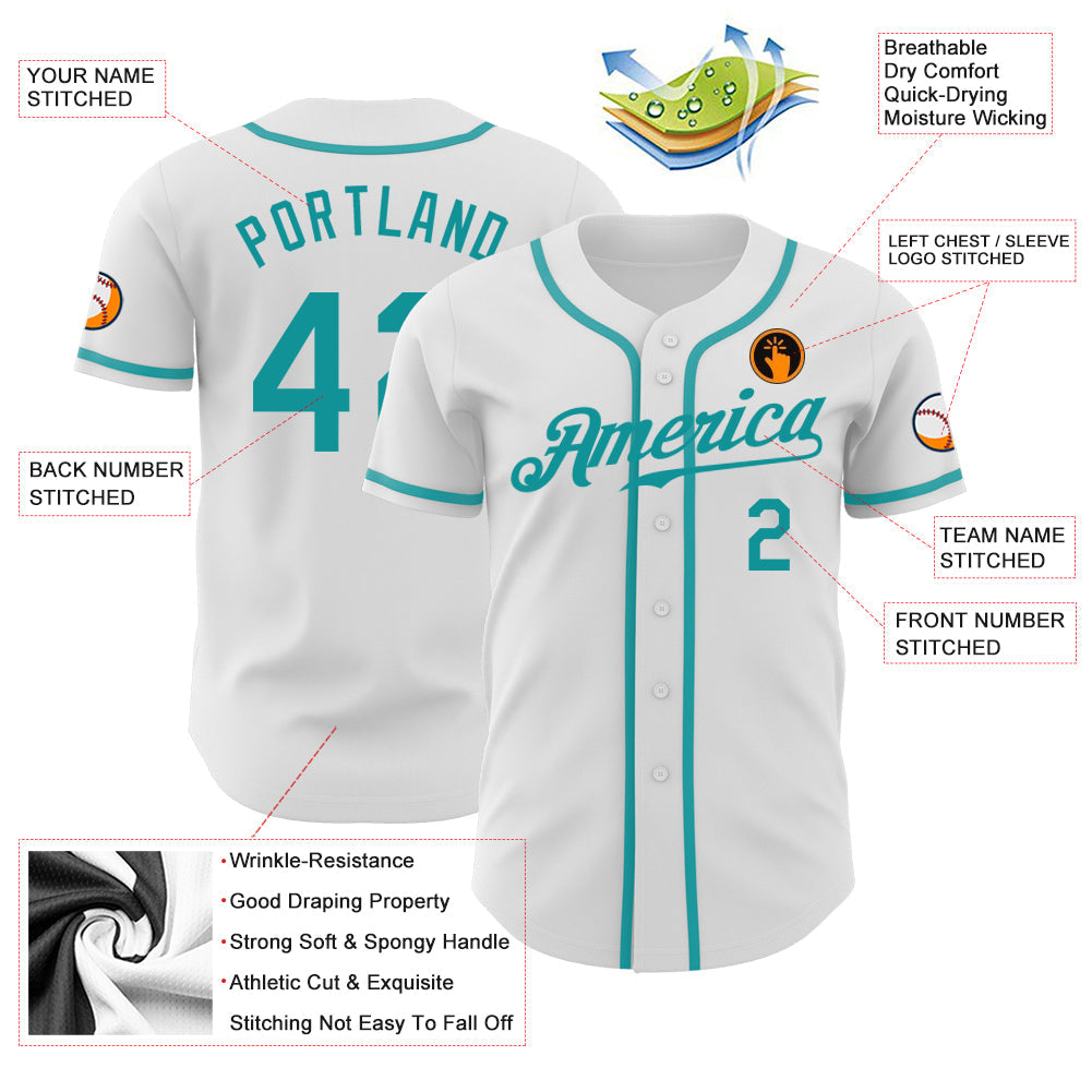Custom White Teal Authentic Baseball Jersey - Sky-Custom