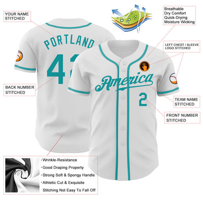 Custom White Teal Authentic Baseball Jersey - Sky-Custom