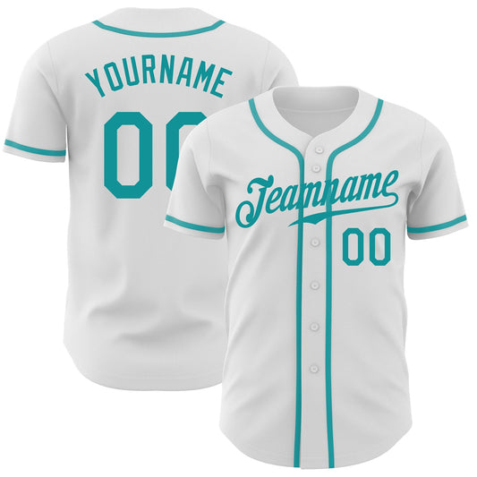 Custom White Teal Authentic Baseball Jersey - Sky-Custom