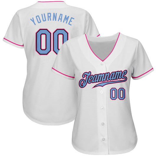 Custom White Light Blue Black-Pink Authentic Baseball Jersey - Sky-Custom
