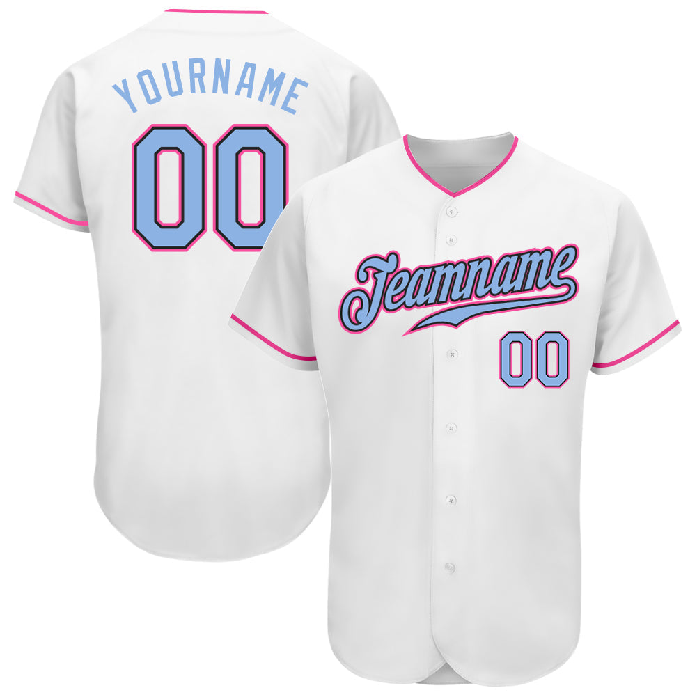 Custom White Light Blue Black-Pink Authentic Baseball Jersey - Sky-Custom