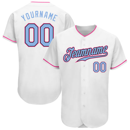 Custom White Light Blue Black-Pink Authentic Baseball Jersey - Sky-Custom