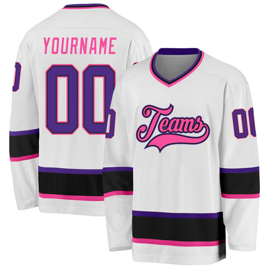 Custom White Purple Black-Pink Hockey Jersey - Sky-Custom