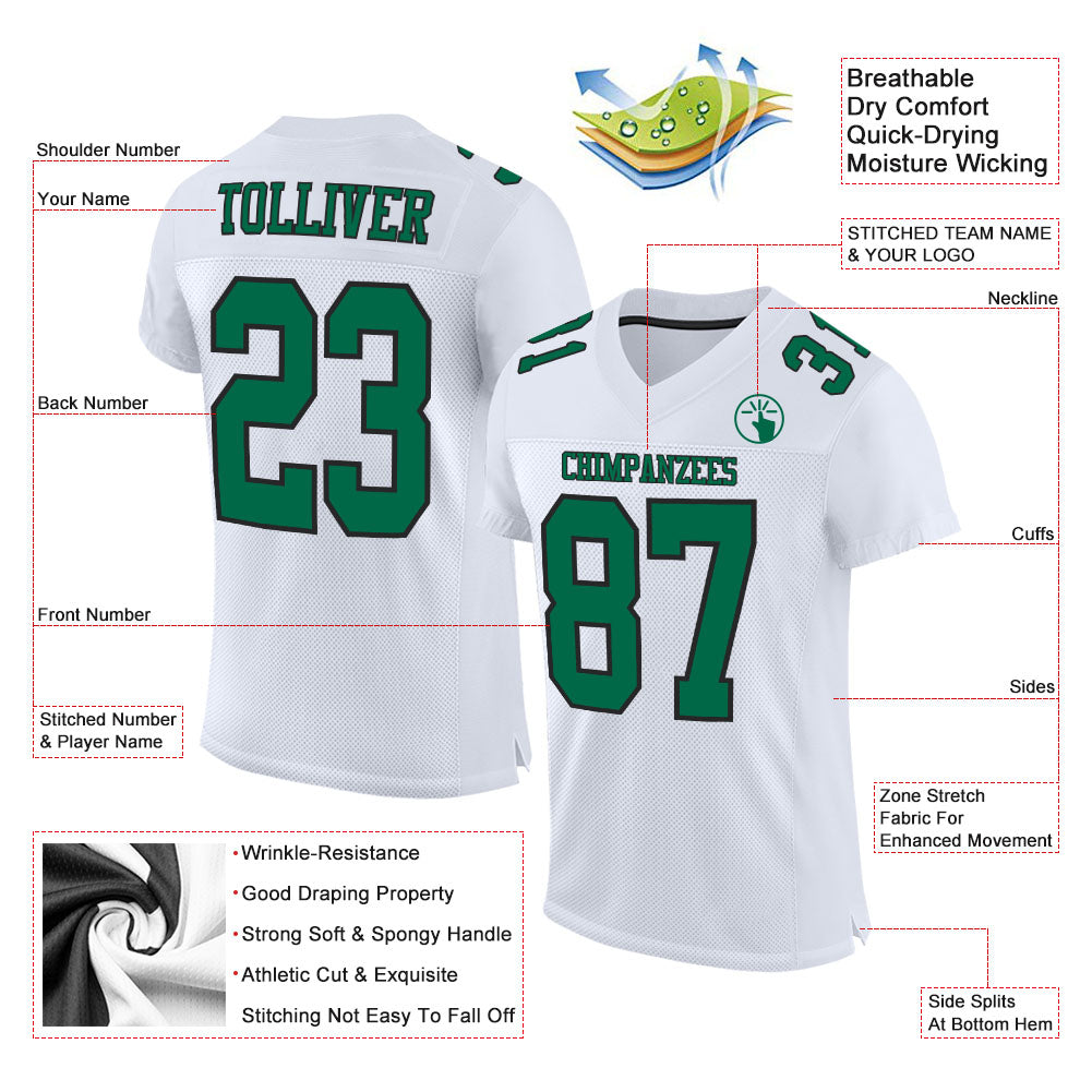 Custom White Kelly Green-Black Mesh Authentic Football Jersey - Sky-Custom