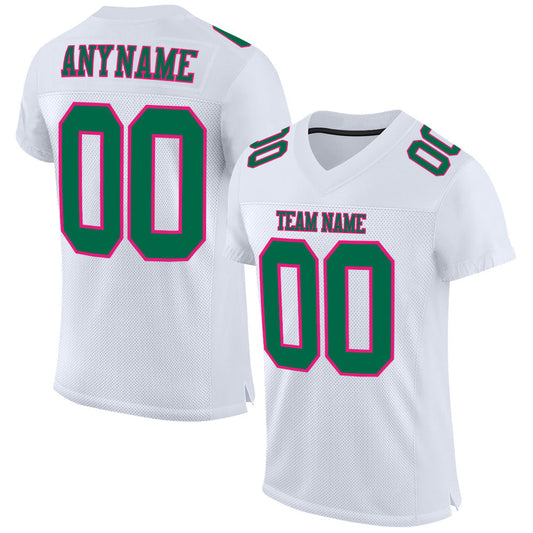 Custom White Kelly Green-Hot Pink Mesh Authentic Football Jersey - Sky-Custom
