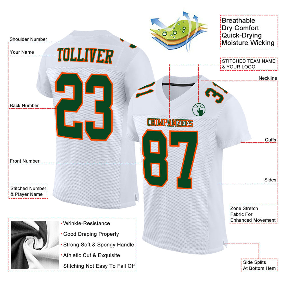 Custom White Green-Orange Mesh Authentic Football Jersey - Sky-Custom