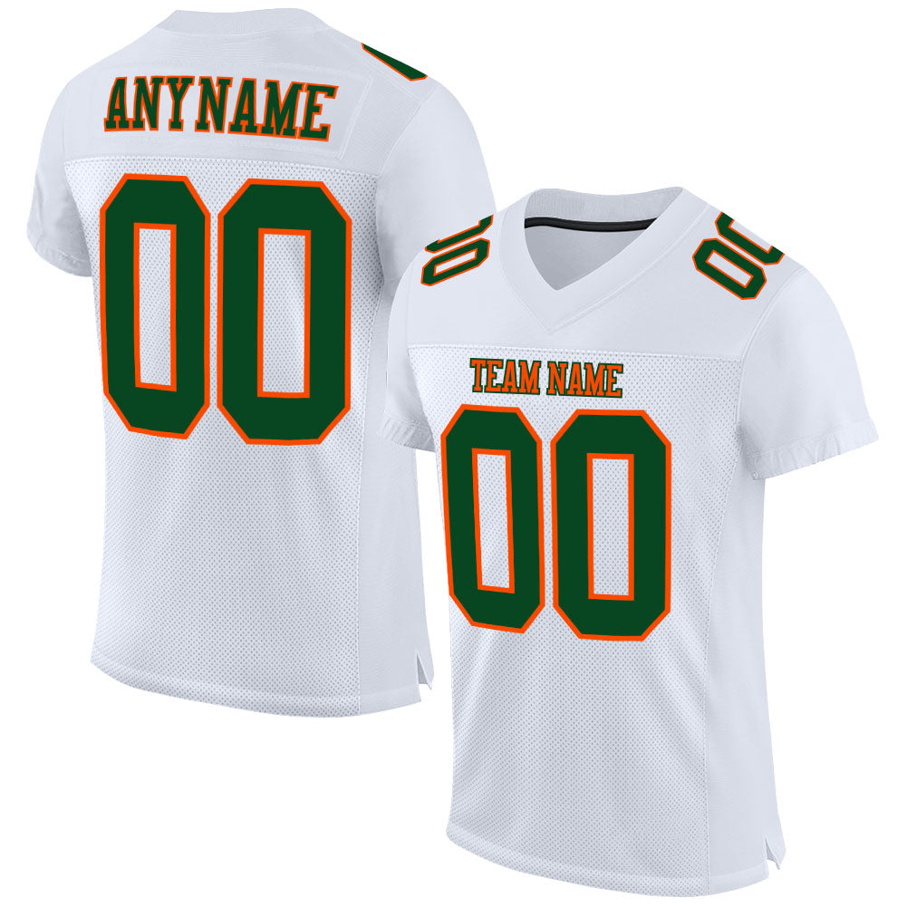 Custom White Green-Orange Mesh Authentic Football Jersey - Sky-Custom