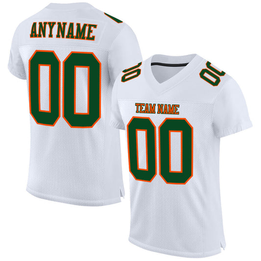 Custom White Green-Orange Mesh Authentic Football Jersey - Sky-Custom