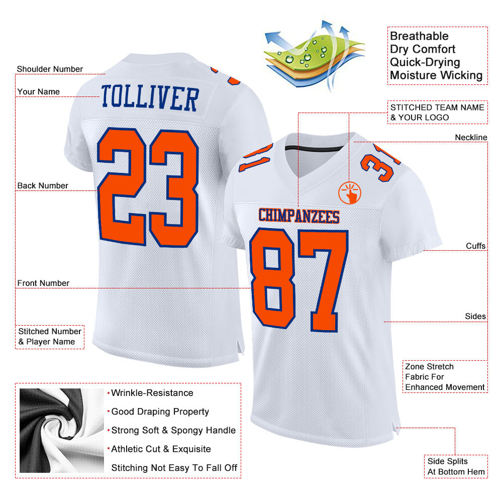 Custom White Orange-Royal Mesh Authentic Football Jersey - Sky-Custom