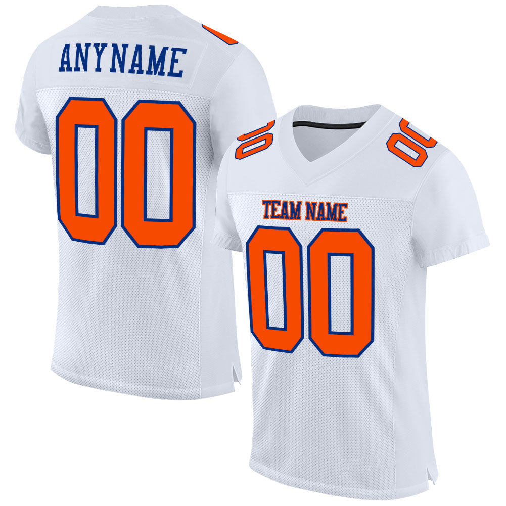 Custom White Orange-Royal Mesh Authentic Football Jersey - Sky-Custom