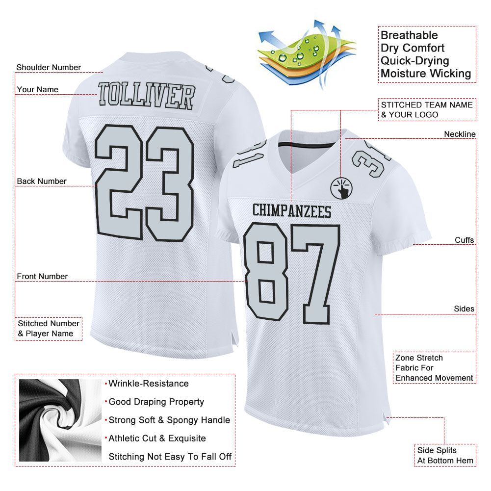 Custom White Silver-Black Mesh Authentic Football Jersey - Sky-Custom