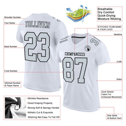 Custom White Silver-Black Mesh Authentic Football Jersey - Sky-Custom