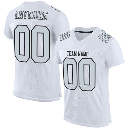 Custom White Silver-Black Mesh Authentic Football Jersey - Sky-Custom