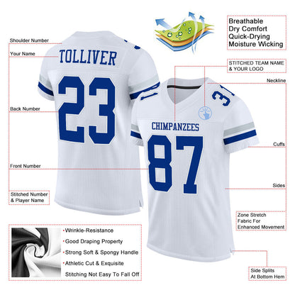Custom White Royal-Silver Mesh Authentic Football Jersey - Sky-Custom