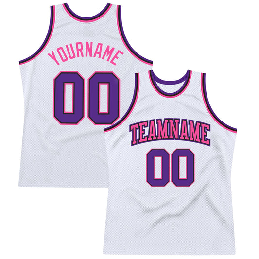 Custom White Purple Black-Pink Authentic Throwback Basketball Jersey - Sky-Custom