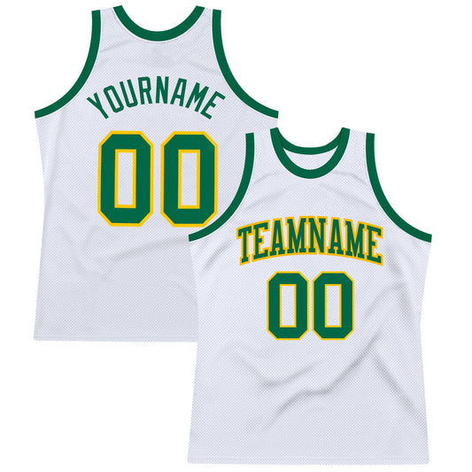 Custom White Kelly Green-Gold Authentic Throwback Basketball Jersey - Sky-Custom