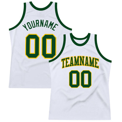 Custom White Green-Gold Authentic Throwback Basketball Jersey - Sky-Custom