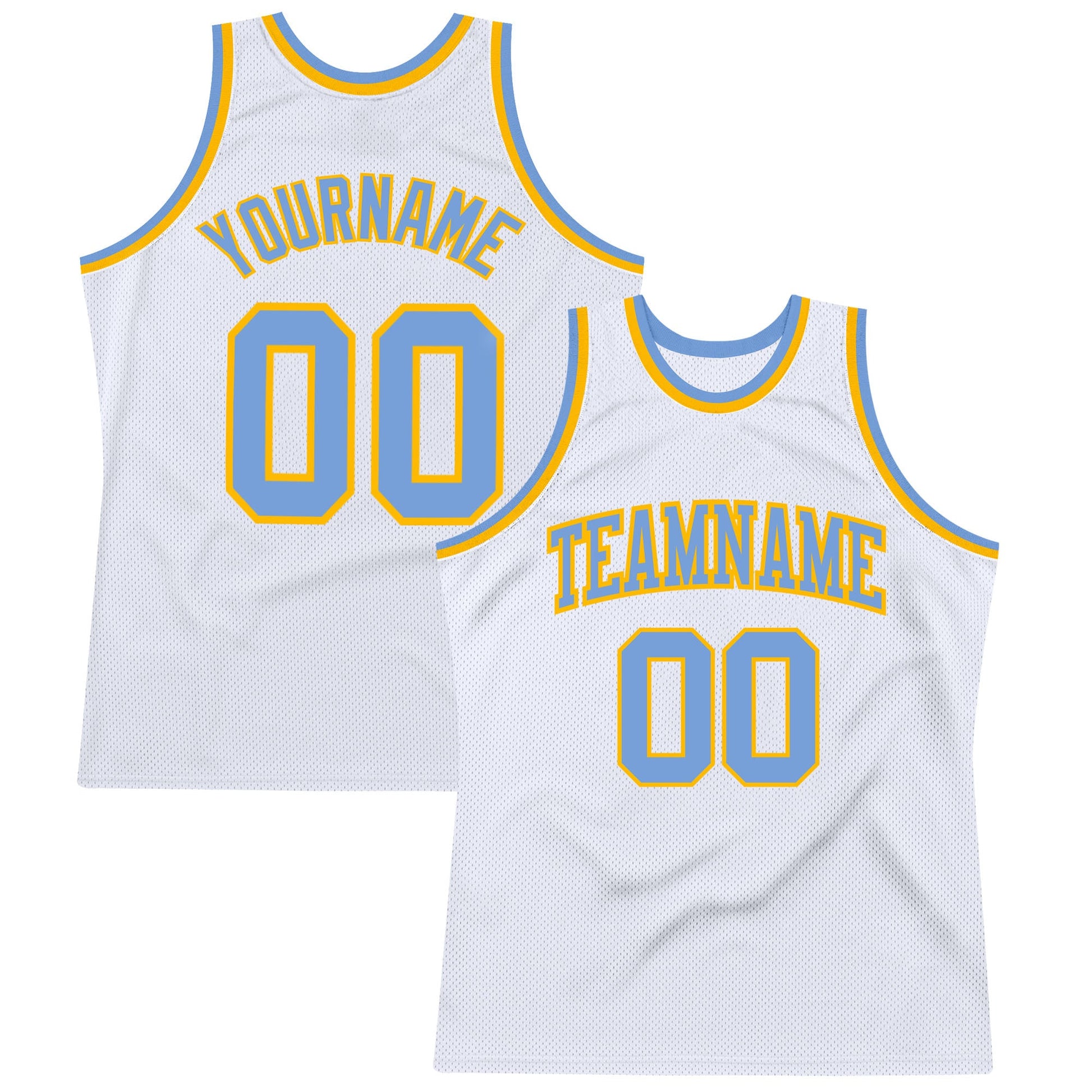 Custom White Light Blue-Gold Authentic Throwback Basketball Jersey - Sky-Custom