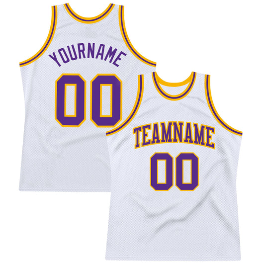 Custom White Purple-Gold Authentic Throwback Basketball Jersey - Sky-Custom