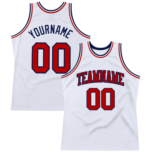 Custom White Red-Navy Authentic Throwback Basketball Jersey - Sky-Custom