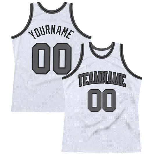 Custom White Steel Gray-Black Authentic Throwback Basketball Jersey - Sky-Custom