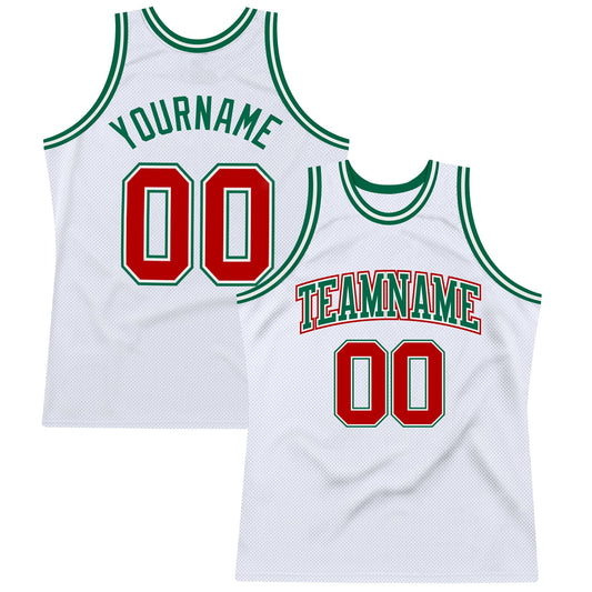 Custom White Red-Kelly Green Authentic Throwback Basketball Jersey - Sky-Custom