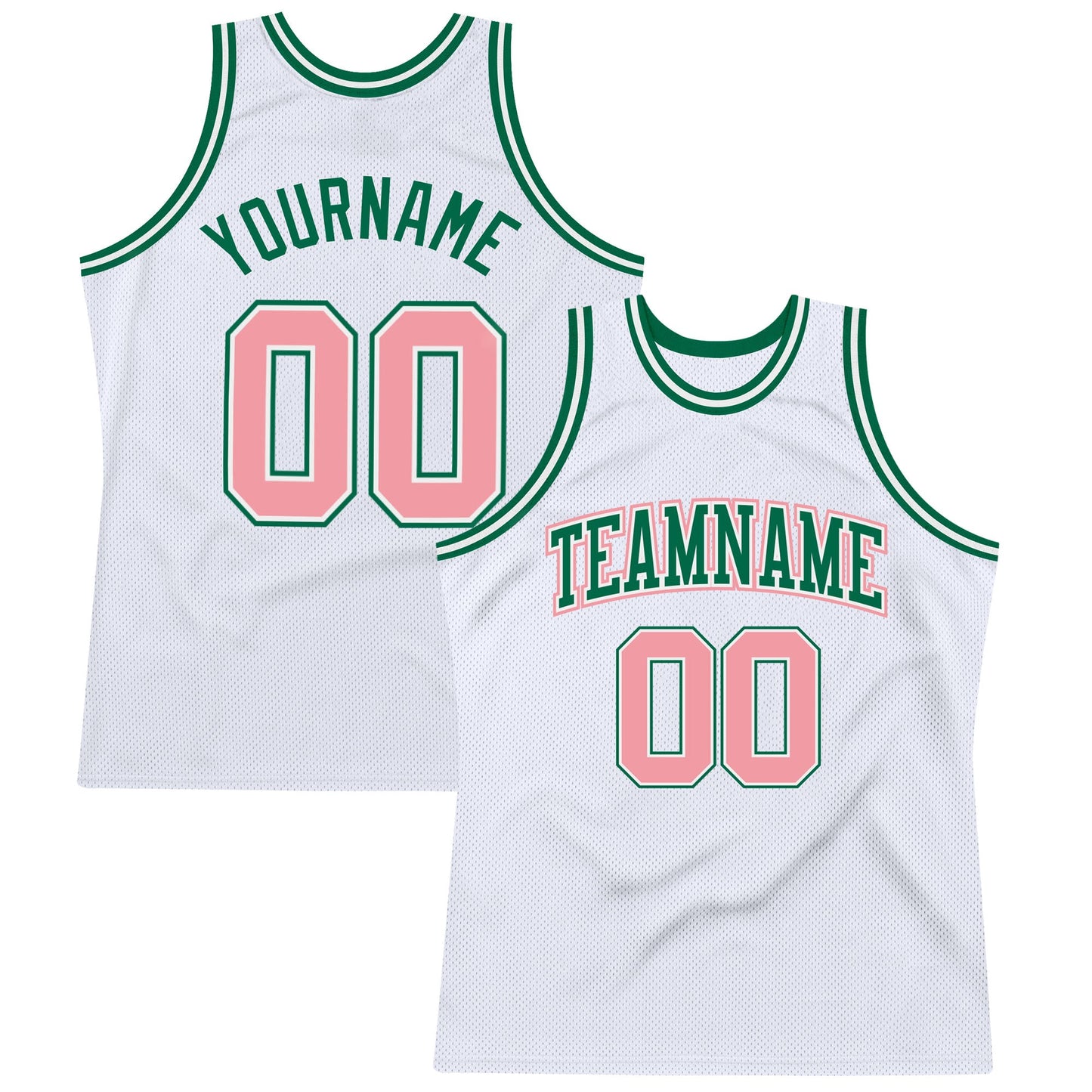 Custom White Medium Pink-Kelly Green Authentic Throwback Basketball Jersey - Sky-Custom