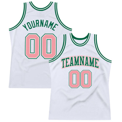 Custom White Medium Pink-Kelly Green Authentic Throwback Basketball Jersey - Sky-Custom