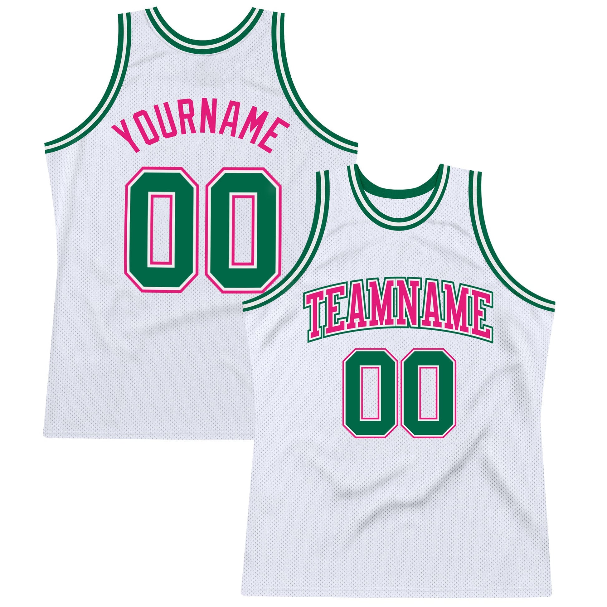 Custom White Kelly Green-Hot Pink Authentic Throwback Basketball Jersey - Sky-Custom