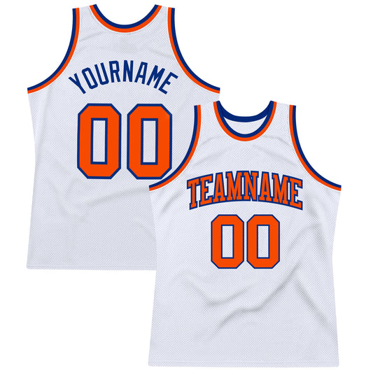 Custom White Orange-Royal Authentic Throwback Basketball Jersey - Sky-Custom