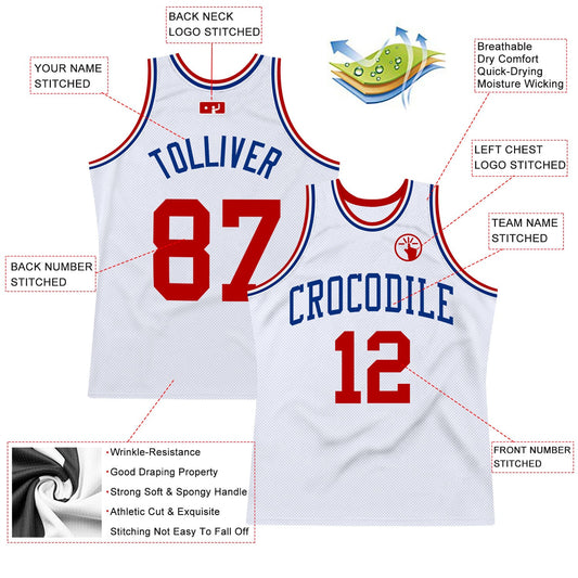 Custom White Red-Royal Authentic Throwback Basketball Jersey - Sky-Custom
