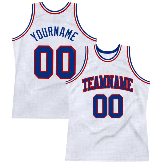 Custom White Royal-Red Authentic Throwback Basketball Jersey - Sky-Custom
