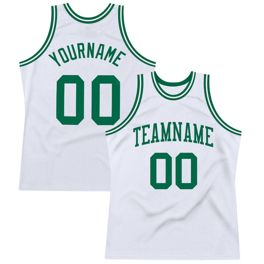 Custom White Kelly Green Authentic Throwback Basketball Jersey - Sky-Custom