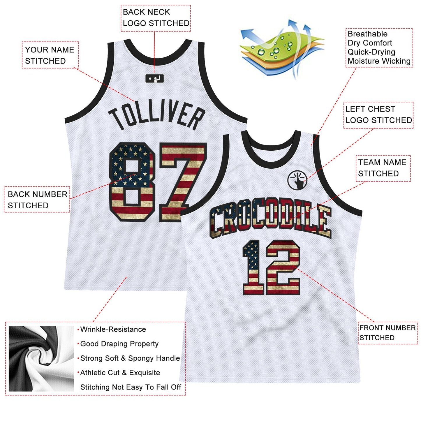 Custom White Vintage USA Flag-Black Authentic Throwback Basketball Jersey - Sky-Custom