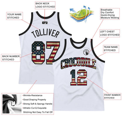 Custom White Vintage USA Flag-Black Authentic Throwback Basketball Jersey - Sky-Custom