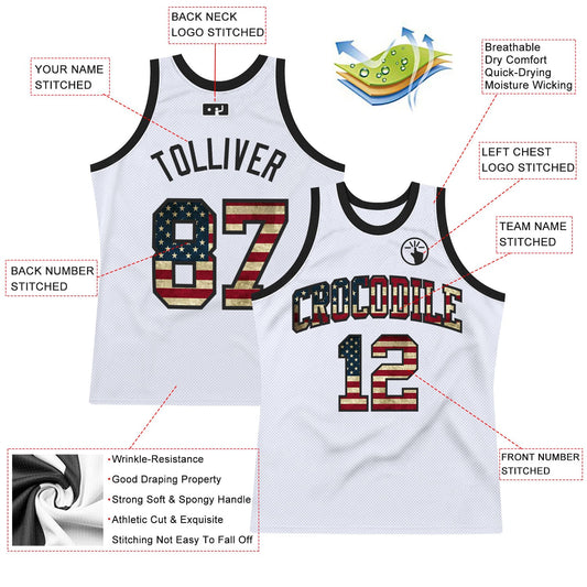 Custom White Vintage USA Flag-Black Authentic Throwback Basketball Jersey - Sky-Custom