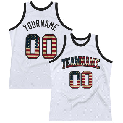 Custom White Vintage USA Flag-Black Authentic Throwback Basketball Jersey - Sky-Custom