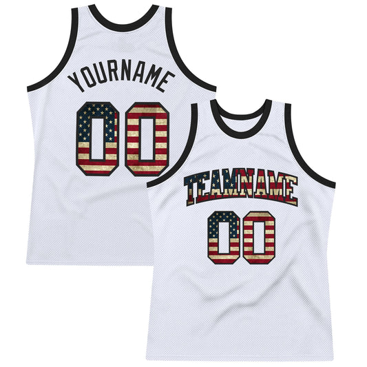 Custom White Vintage USA Flag-Black Authentic Throwback Basketball Jersey - Sky-Custom