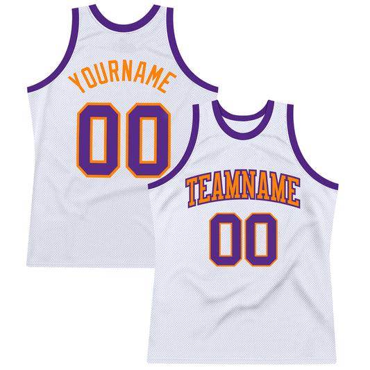 Custom White Purple-Bay Orange Authentic Throwback Basketball Jersey - Sky-Custom
