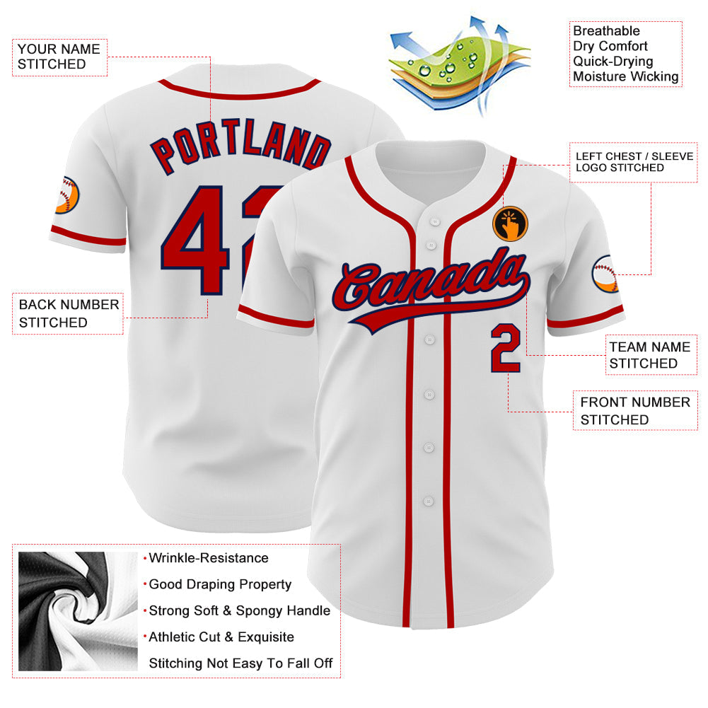 Custom White Red-Navy Authentic Baseball Jersey - Sky-Custom