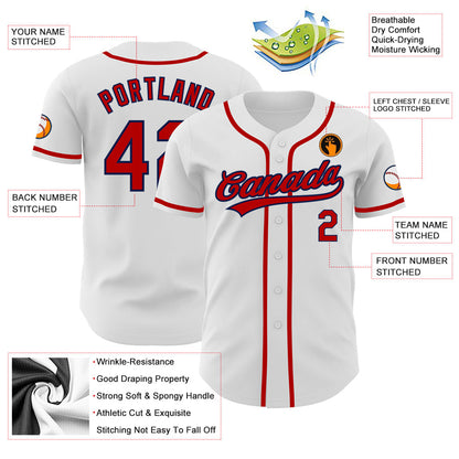 Custom White Red-Navy Authentic Baseball Jersey - Sky-Custom