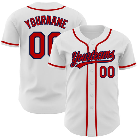 Custom White Red-Navy Authentic Baseball Jersey - Sky-Custom