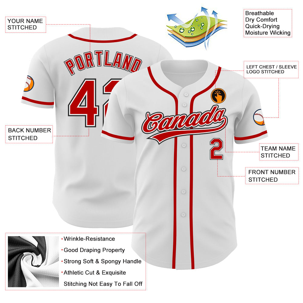 Custom White Red-Black Authentic Baseball Jersey - Sky-Custom