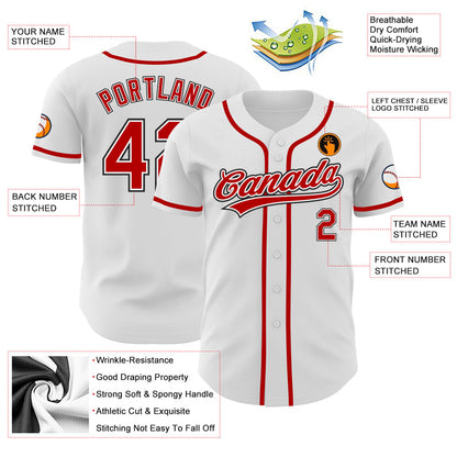 Custom White Red-Black Authentic Baseball Jersey - Sky-Custom