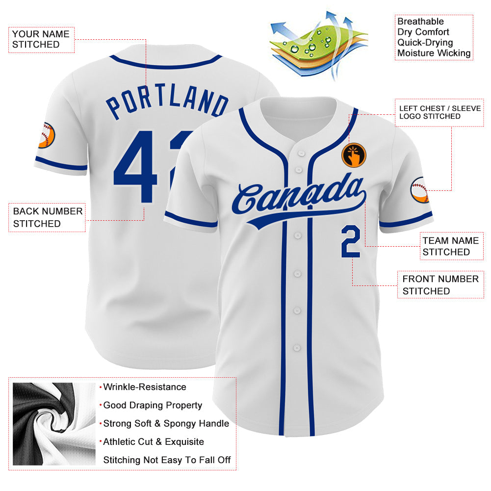 Custom White Royal Authentic Baseball Jersey - Sky-Custom