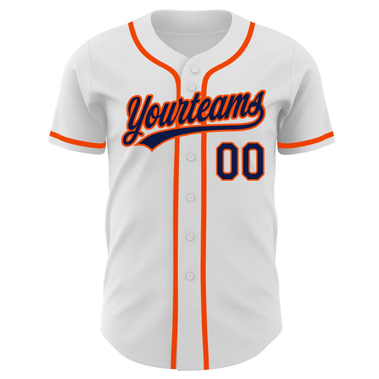 Custom White Navy-Orange Authentic Baseball Jersey - Sky-Custom