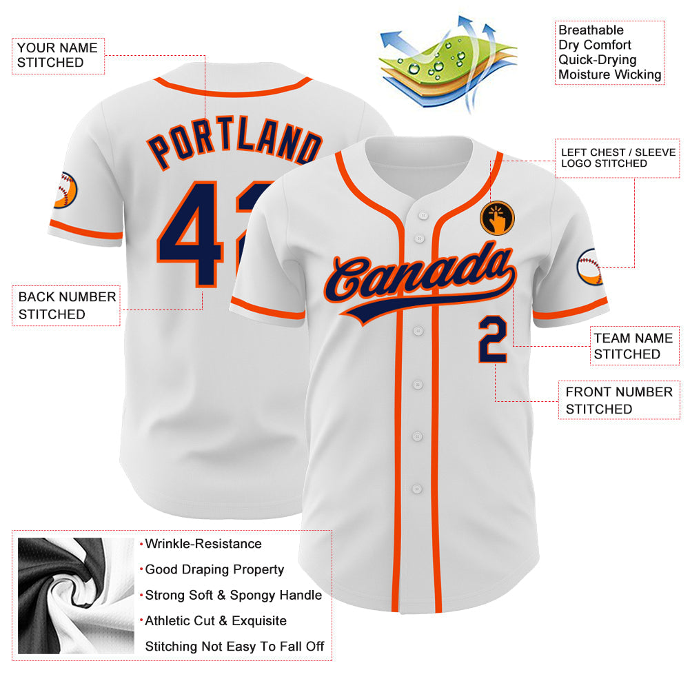 Custom White Navy-Orange Authentic Baseball Jersey - Sky-Custom
