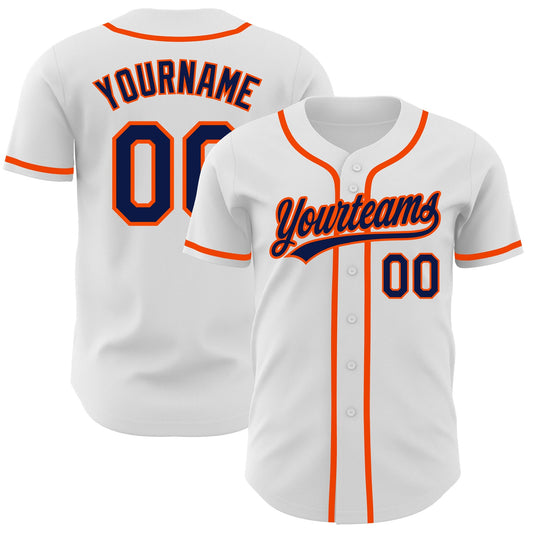 Custom White Navy-Orange Authentic Baseball Jersey - Sky-Custom